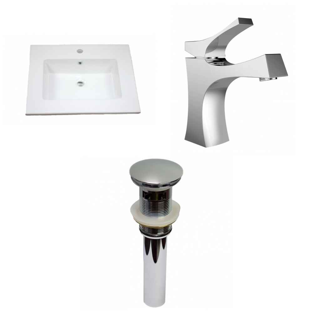 25-in. W 1 Hole Ceramic Top Set In White Color - Overflow Drain Incl.