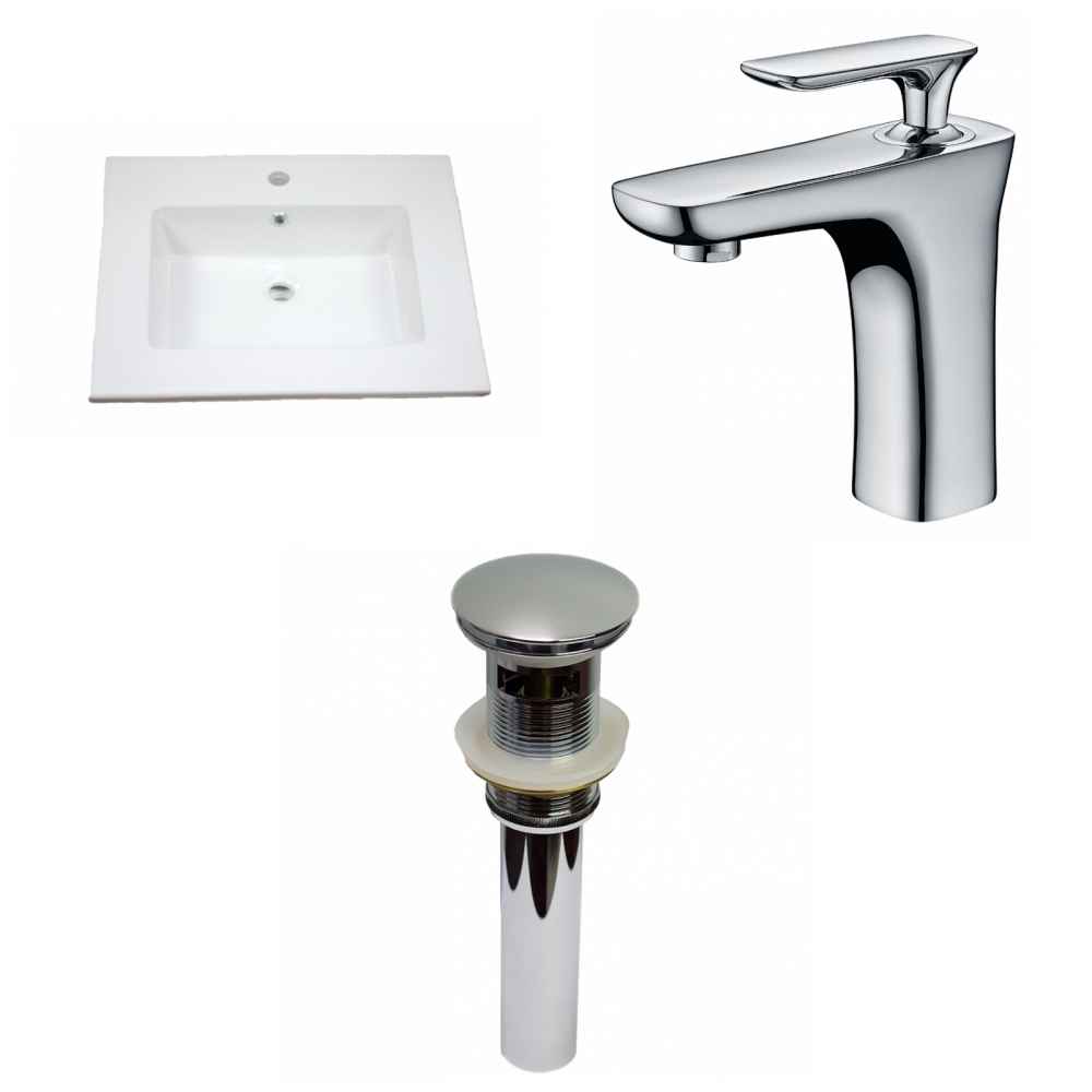 25-in. W 1 Hole Ceramic Top Set In White Color - Overflow Drain Incl.