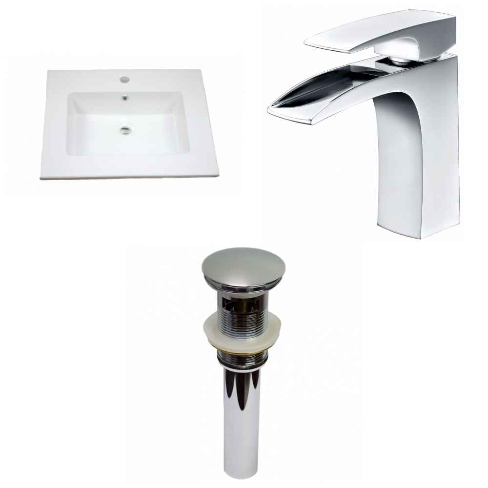 25-in. W 1 Hole Ceramic Top Set In White Color - Overflow Drain Incl.