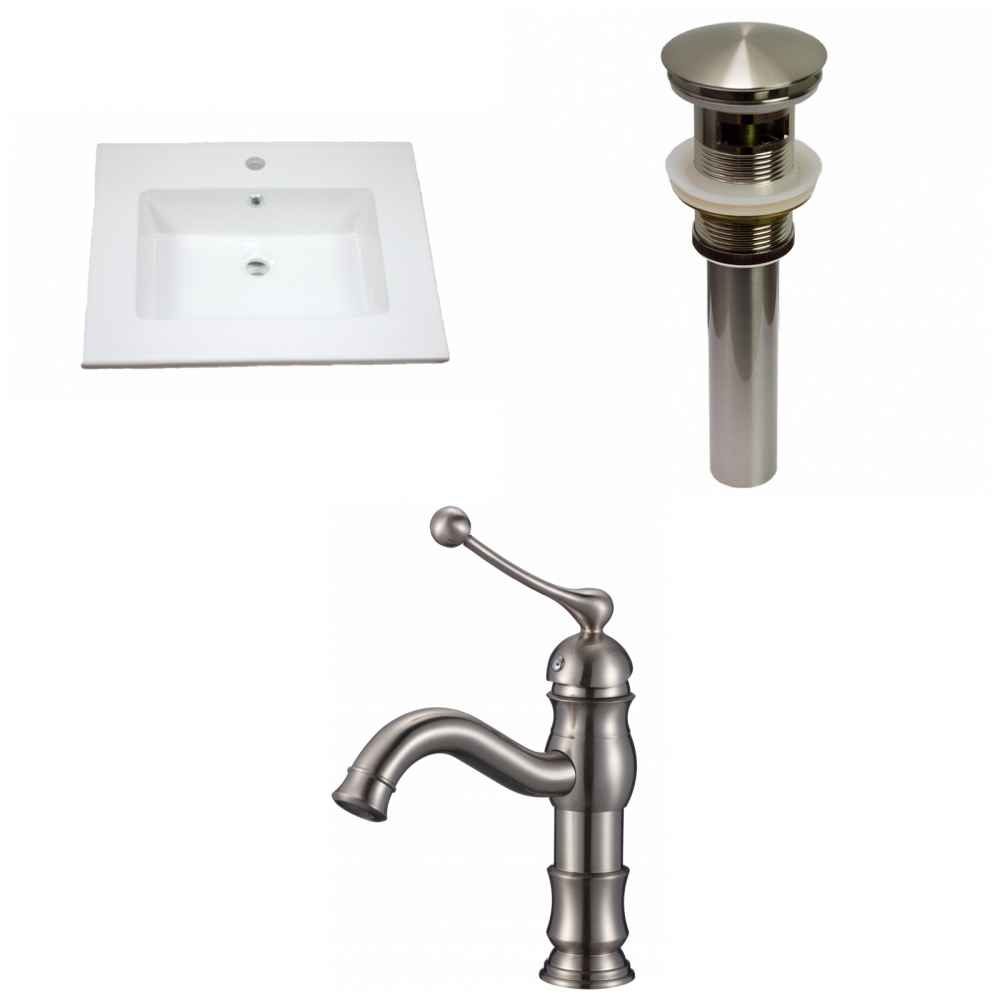 25-in. W 1 Hole Ceramic Top Set In White Color - Overflow Drain Incl.