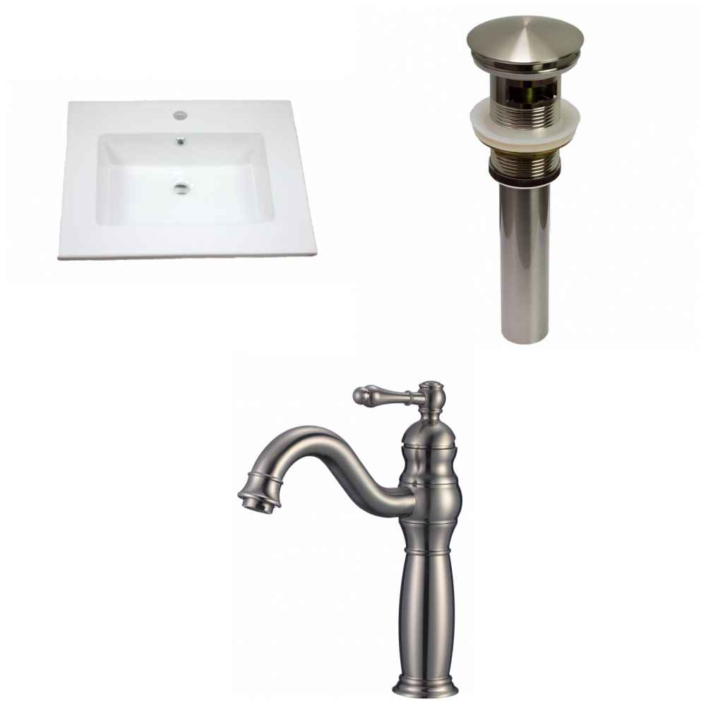 25-in. W 1 Hole Ceramic Top Set In White Color - Overflow Drain Incl.