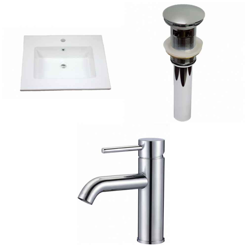 25-in. W 1 Hole Ceramic Top Set In White Color - Overflow Drain Incl.