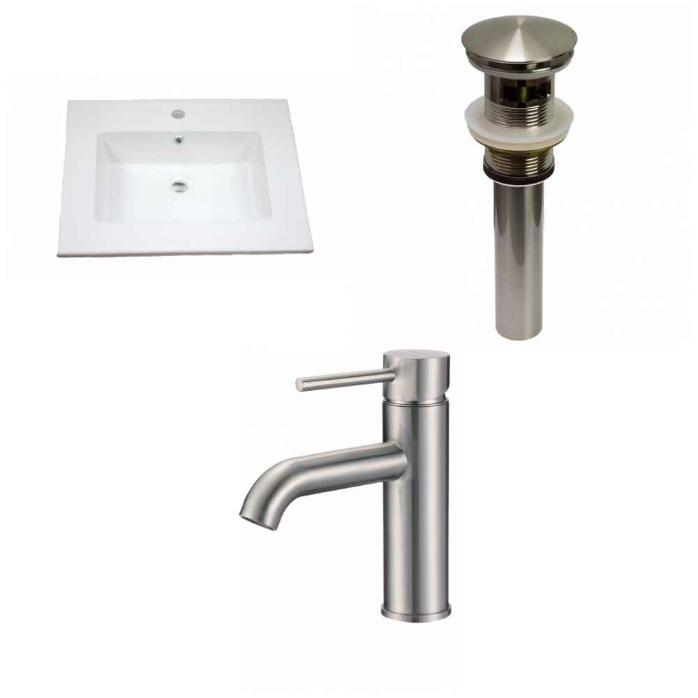 25-in. W 1 Hole Ceramic Top Set In White Color - Overflow Drain Incl.
