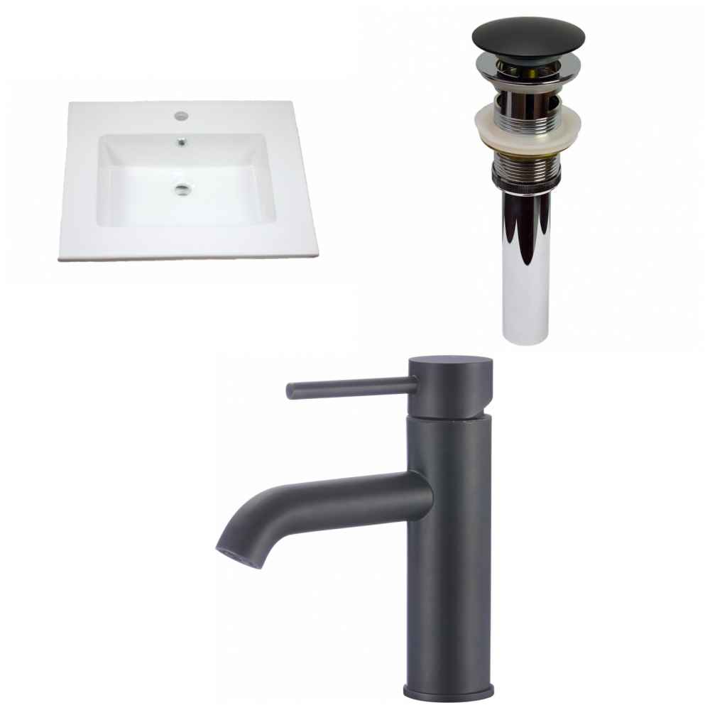 25-in. W 1 Hole Ceramic Top Set In White Color - Overflow Drain Incl.