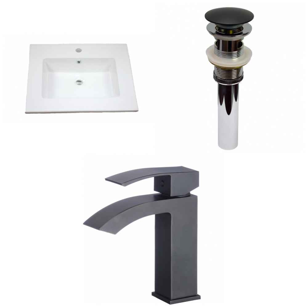 25-in. W 1 Hole Ceramic Top Set In White Color - Overflow Drain Incl.