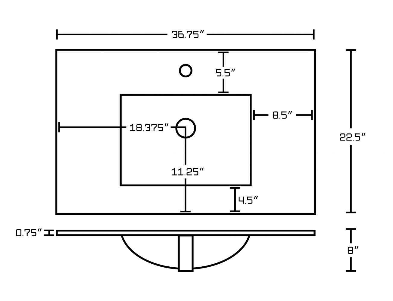 36.75-in. W 1 Hole Ceramic Top Set In White Color - Overflow Drain Incl.