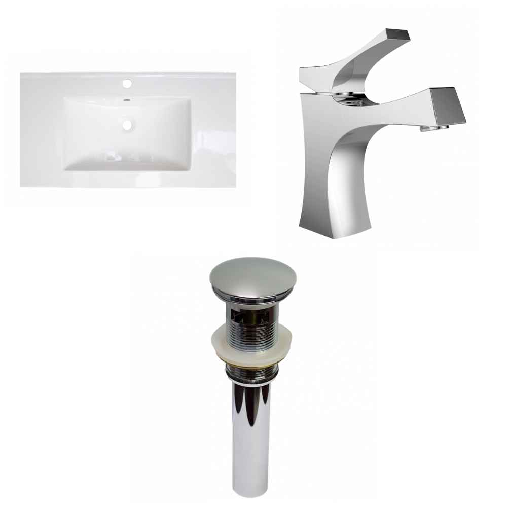 36.75-in. W 1 Hole Ceramic Top Set In White Color - Overflow Drain Incl.