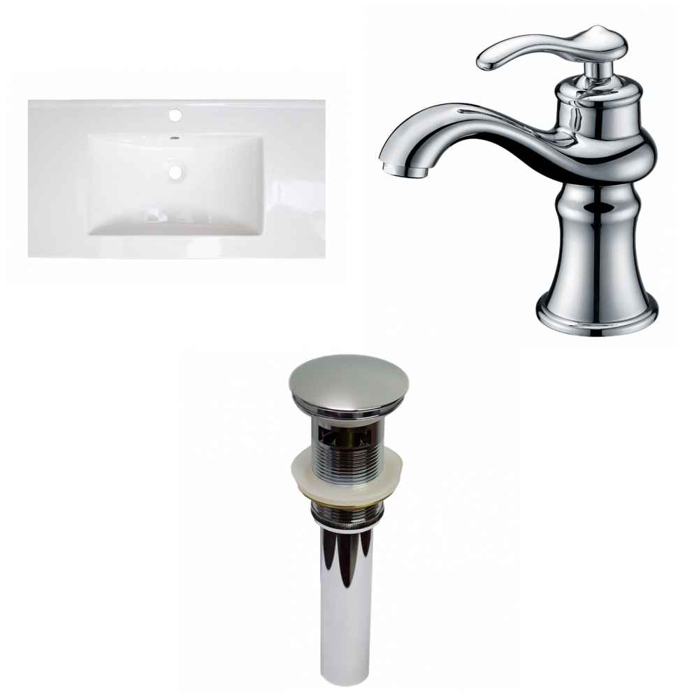 36.75-in. W 1 Hole Ceramic Top Set In White Color - Overflow Drain Incl.