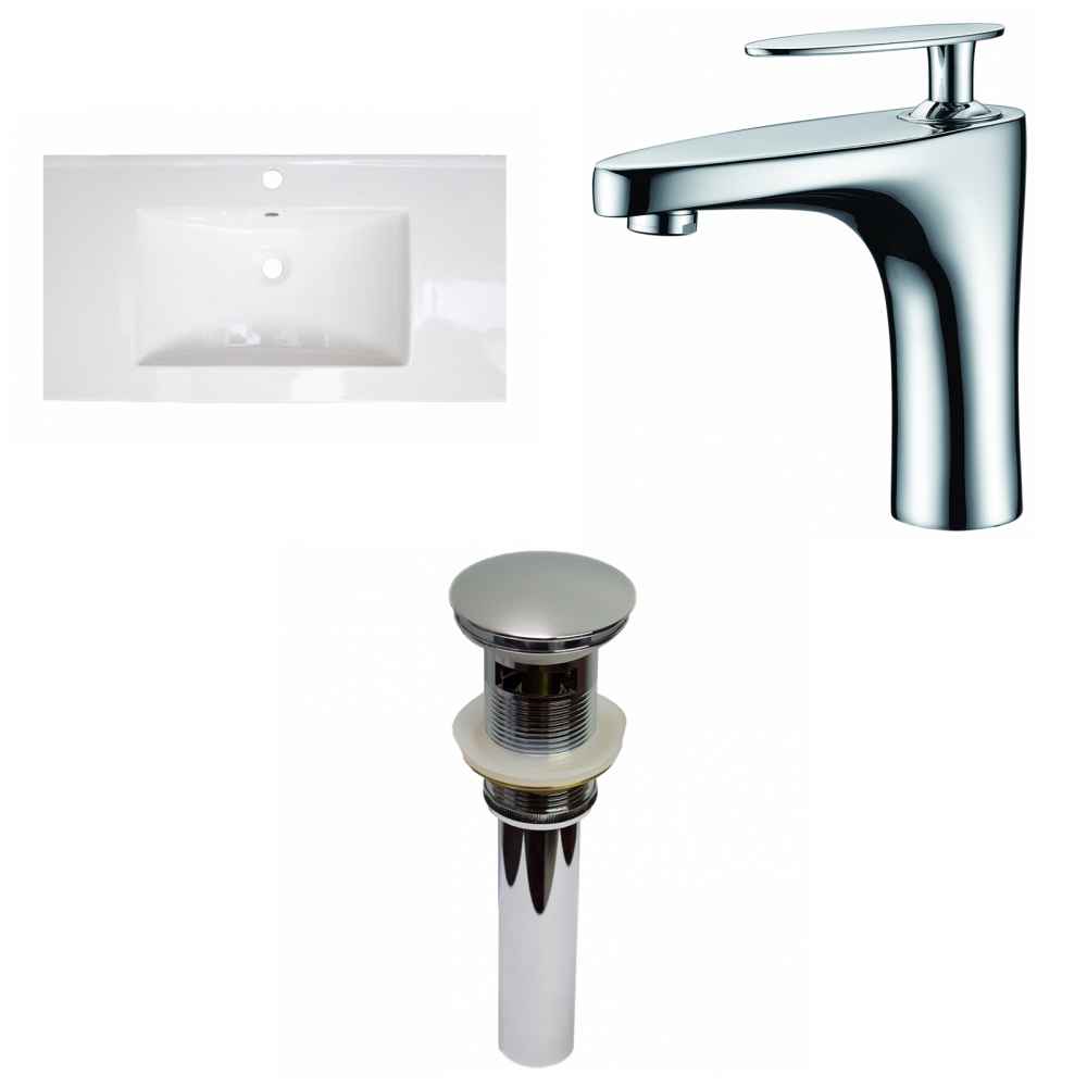 36.75-in. W 1 Hole Ceramic Top Set In White Color - Overflow Drain Incl.