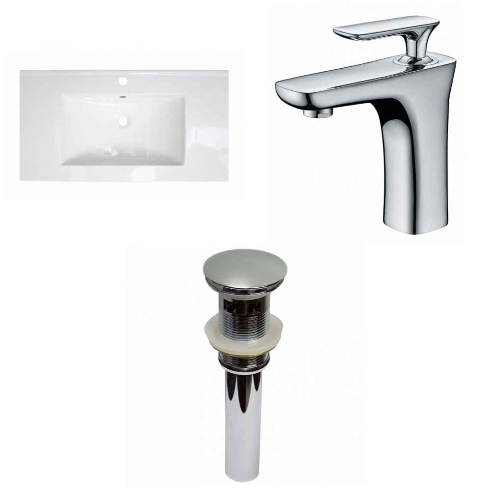 36.75-in. W 1 Hole Ceramic Top Set In White Color - Overflow Drain Incl.