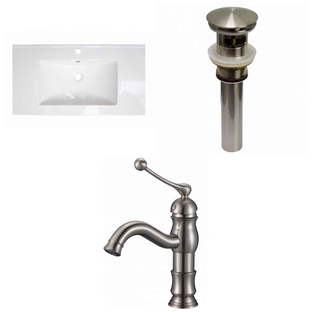 36.75-in. W 1 Hole Ceramic Top Set In White Color - Overflow Drain Incl.