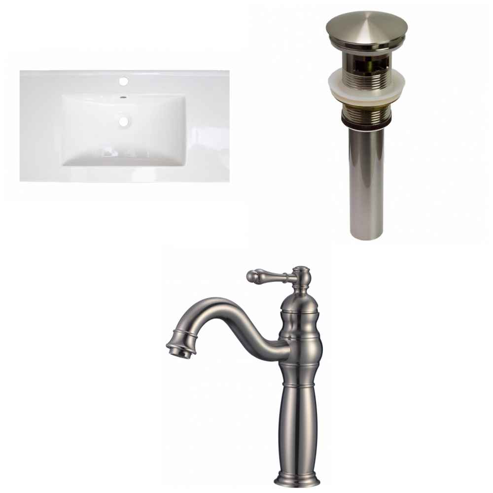 36.75-in. W 1 Hole Ceramic Top Set In White Color - Overflow Drain Incl.