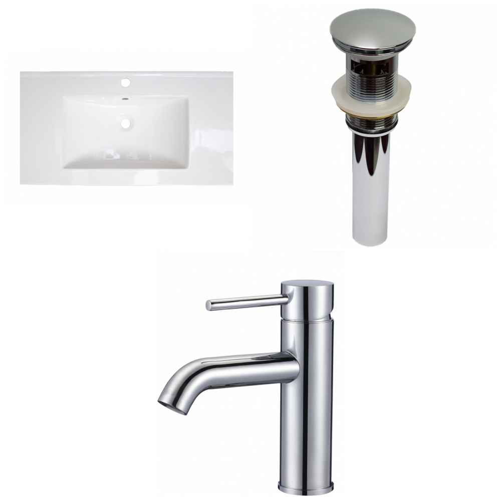 36.75-in. W 1 Hole Ceramic Top Set In White Color - Overflow Drain Incl.