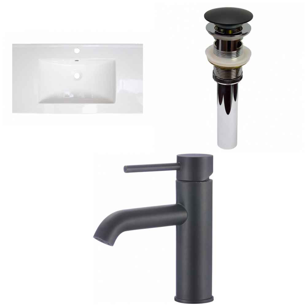 36.75-in. W 1 Hole Ceramic Top Set In White Color - Overflow Drain Incl.