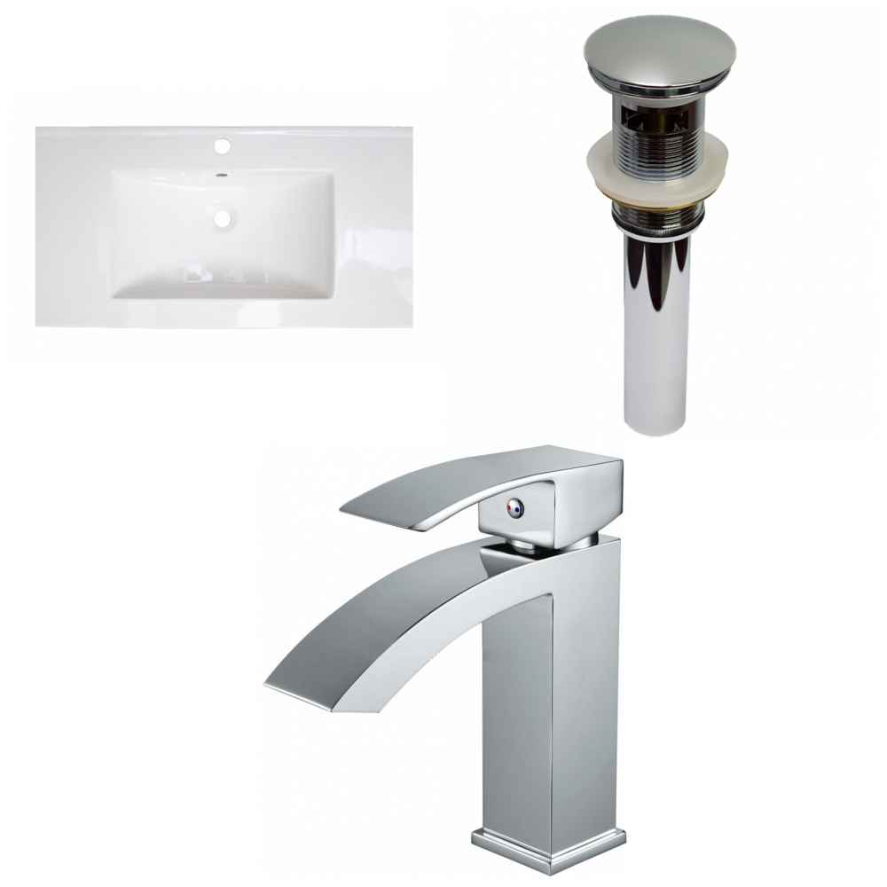 36.75-in. W 1 Hole Ceramic Top Set In White Color - Overflow Drain Incl.
