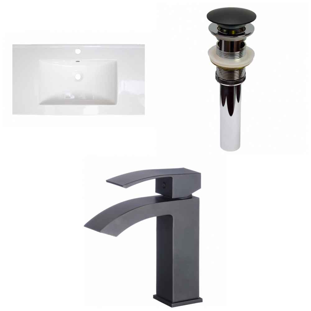 36.75-in. W 1 Hole Ceramic Top Set In White Color - Overflow Drain Incl.