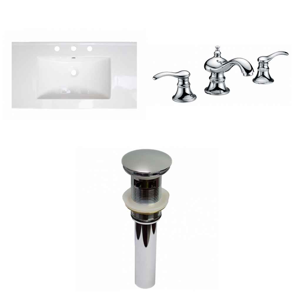 36.75-in. W 3H8-in. Ceramic Top Set In White Color - Overflow Drain Incl.