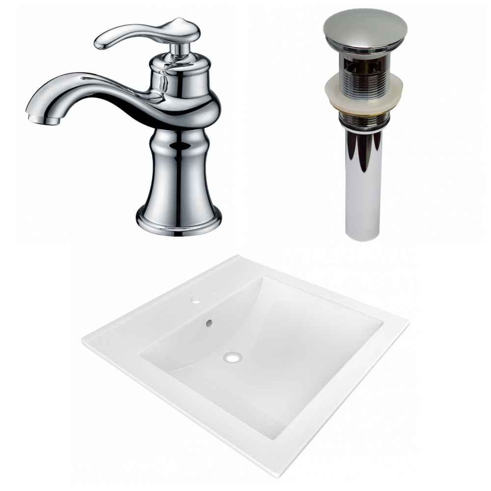 21.5-in. W 1 Hole Ceramic Top Set In White Color - Overflow Drain Incl.