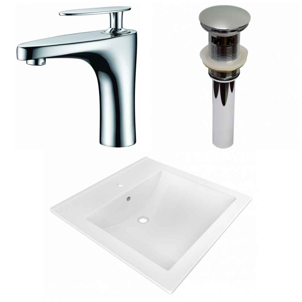 21.5-in. W 1 Hole Ceramic Top Set In White Color - Overflow Drain Incl.