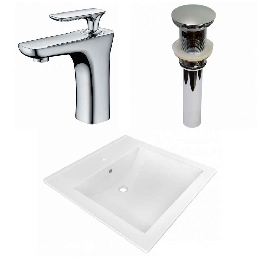 21.5-in. W 1 Hole Ceramic Top Set In White Color - Overflow Drain Incl.