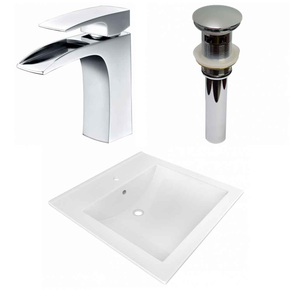 21.5-in. W 1 Hole Ceramic Top Set In White Color - Overflow Drain Incl.