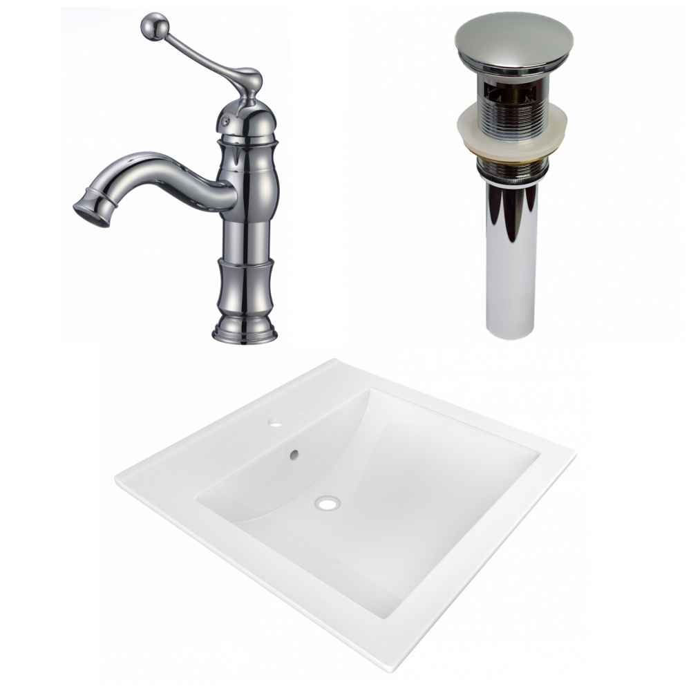21.5-in. W 1 Hole Ceramic Top Set In White Color - Overflow Drain Incl.