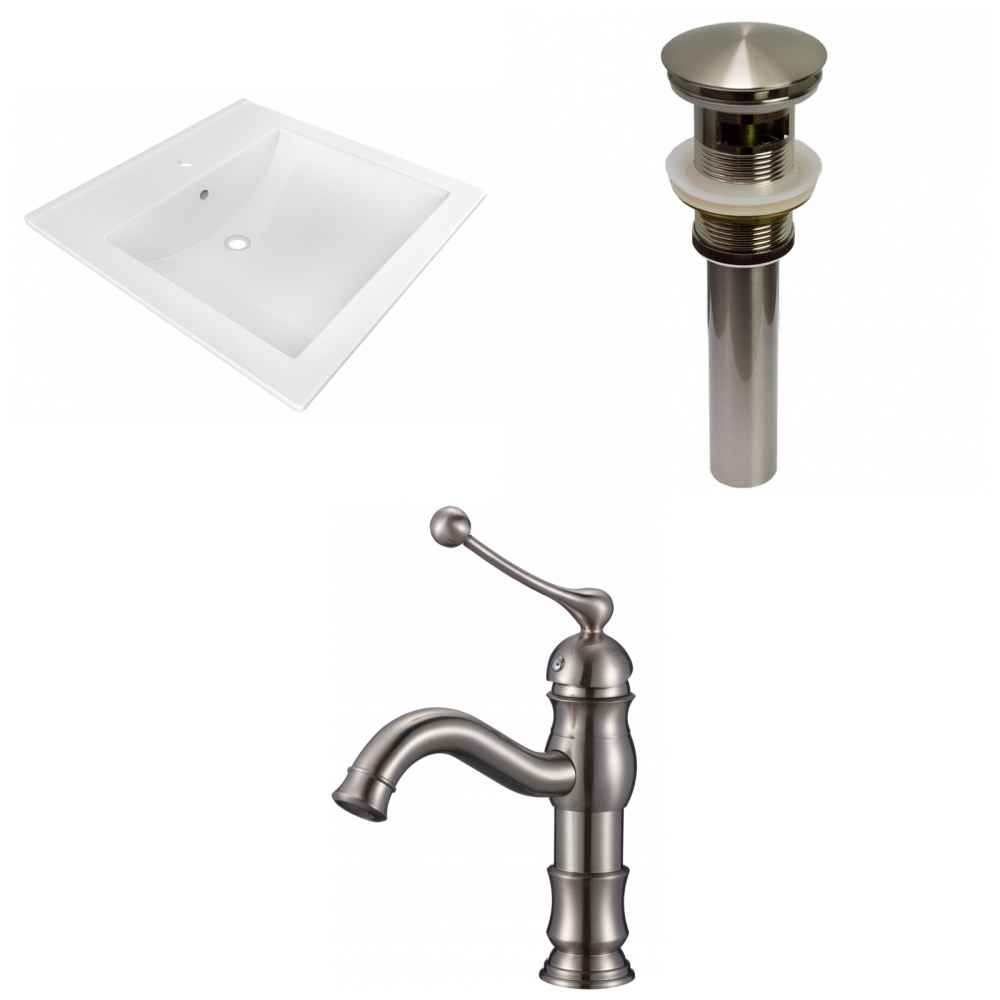 21.5-in. W 1 Hole Ceramic Top Set In White Color - Overflow Drain Incl.