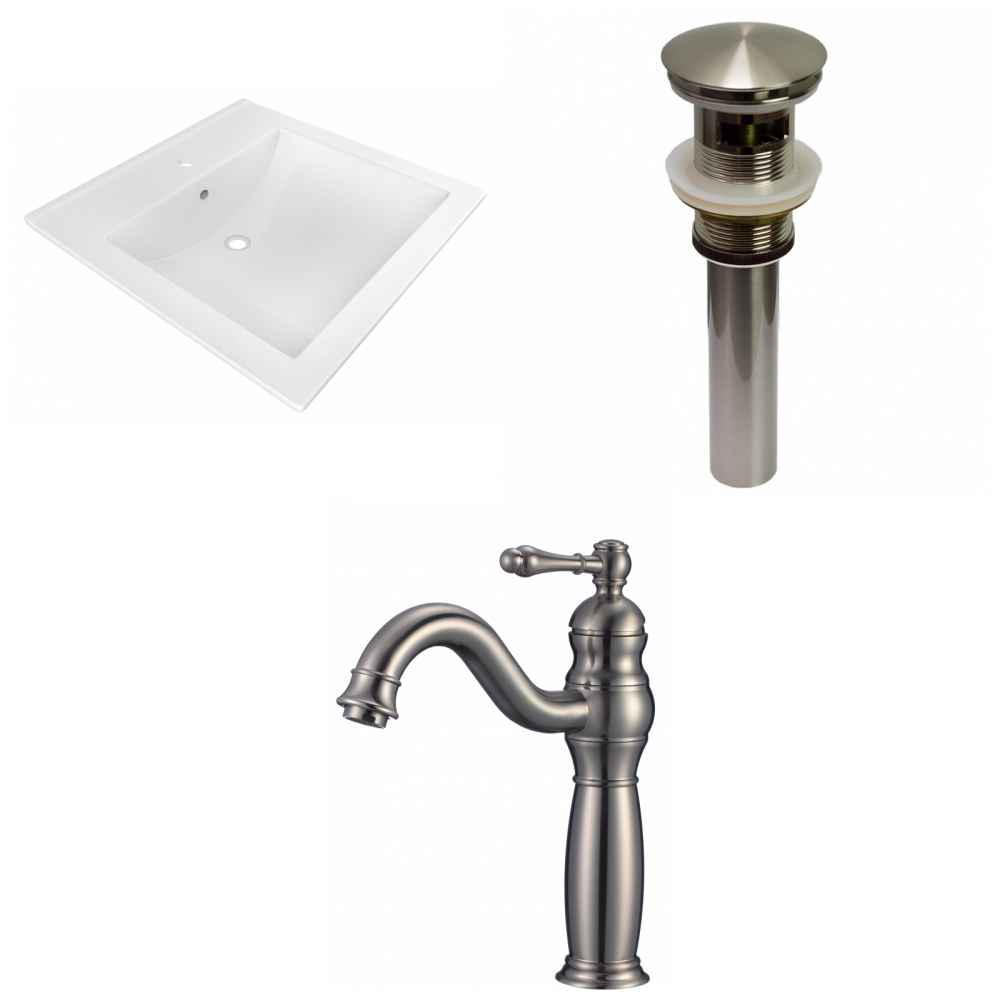 21.5-in. W 1 Hole Ceramic Top Set In White Color - Overflow Drain Incl.
