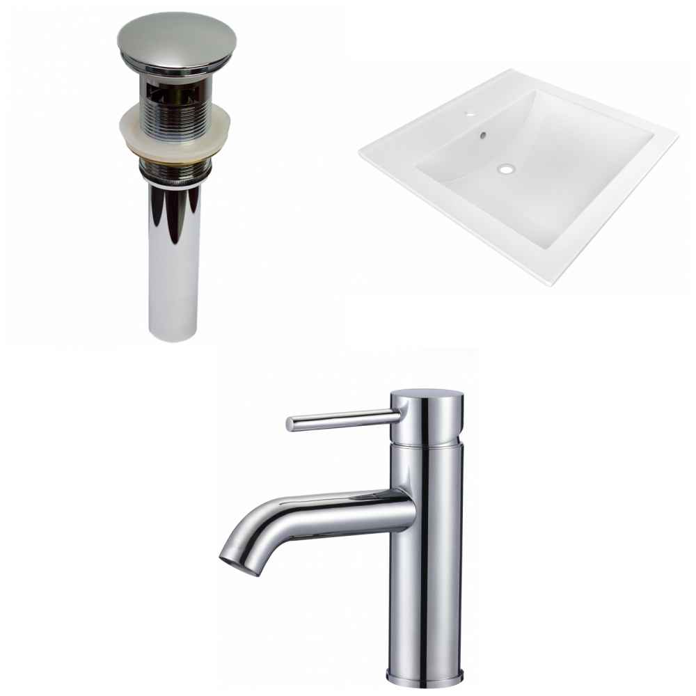 21.5-in. W 1 Hole Ceramic Top Set In White Color - Overflow Drain Incl.
