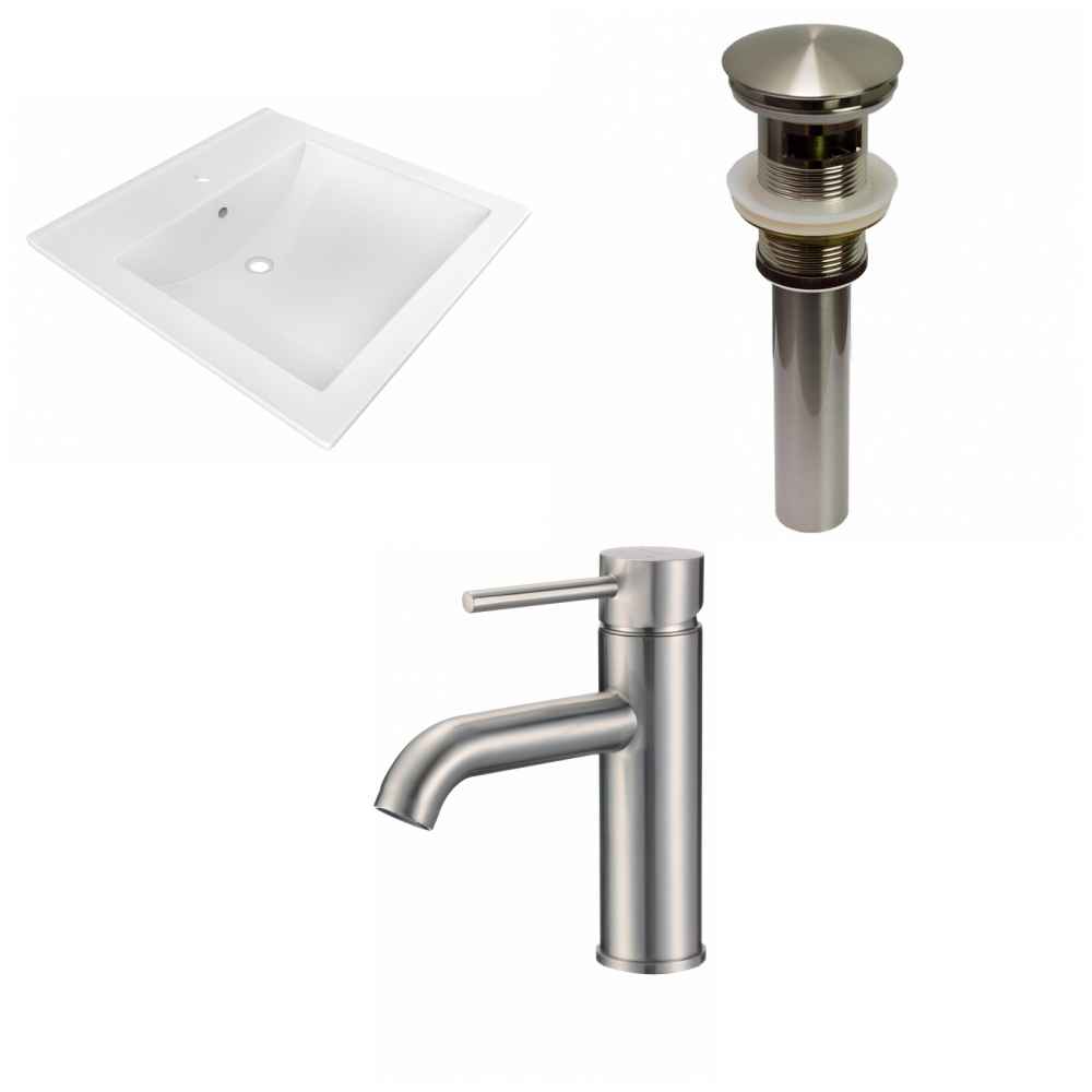 21.5-in. W 1 Hole Ceramic Top Set In White Color - Overflow Drain Incl.