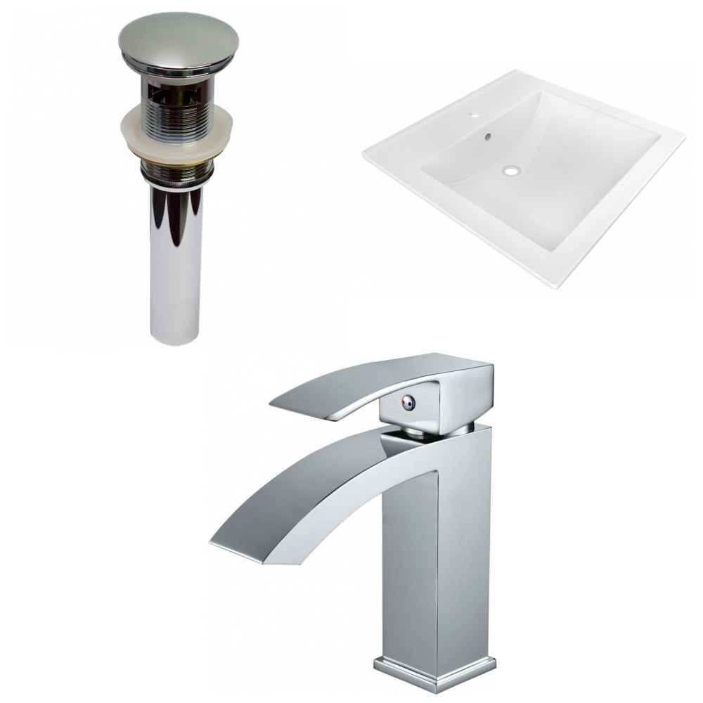 21.5-in. W 1 Hole Ceramic Top Set In White Color - Overflow Drain Incl.