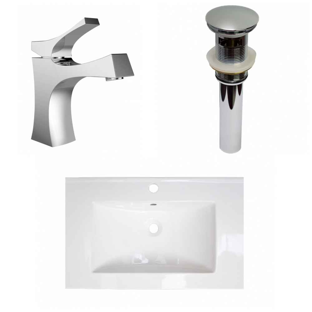 24-in. W 1 Hole Ceramic Top Set In White Color - Overflow Drain Incl.