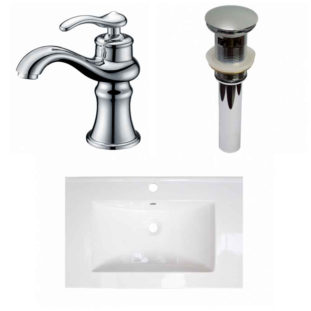 24-in. W 1 Hole Ceramic Top Set In White Color - Overflow Drain Incl.