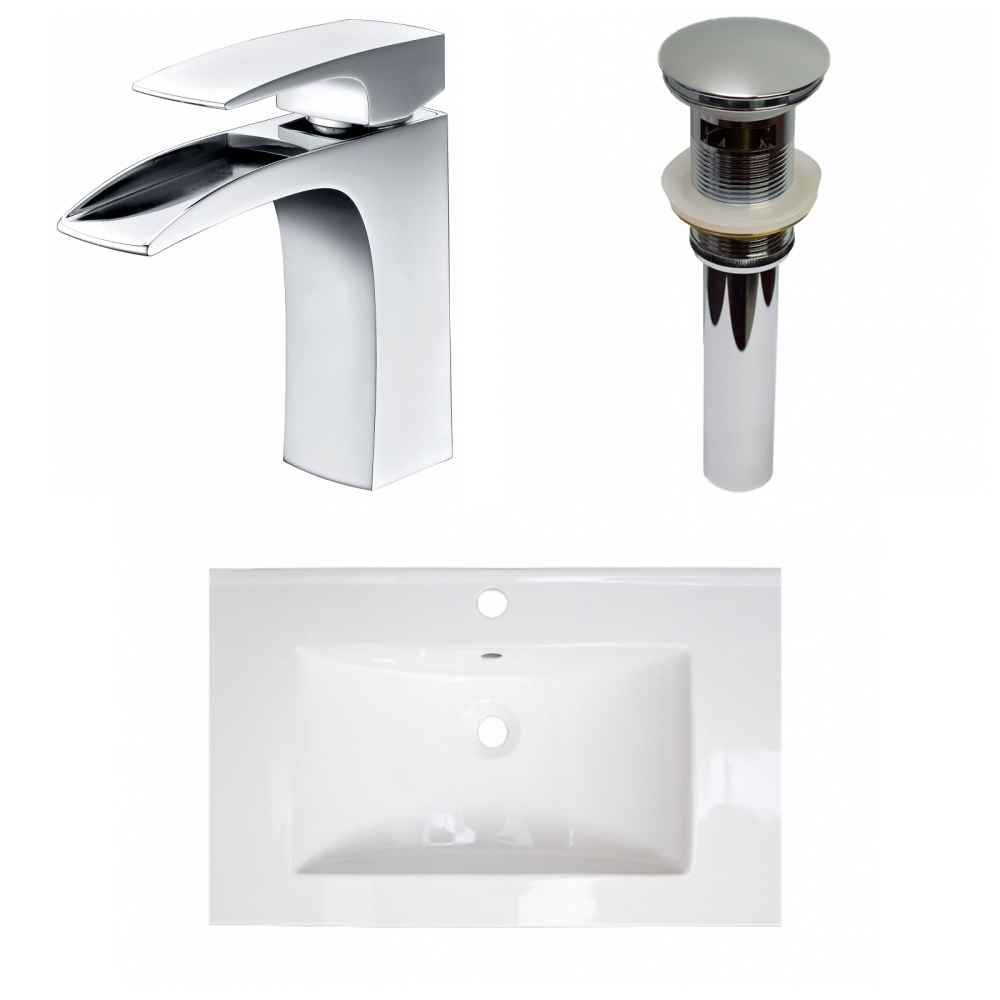 24-in. W 1 Hole Ceramic Top Set In White Color - Overflow Drain Incl.