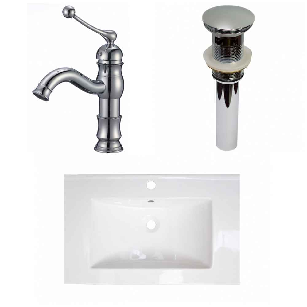 24-in. W 1 Hole Ceramic Top Set In White Color - Overflow Drain Incl.