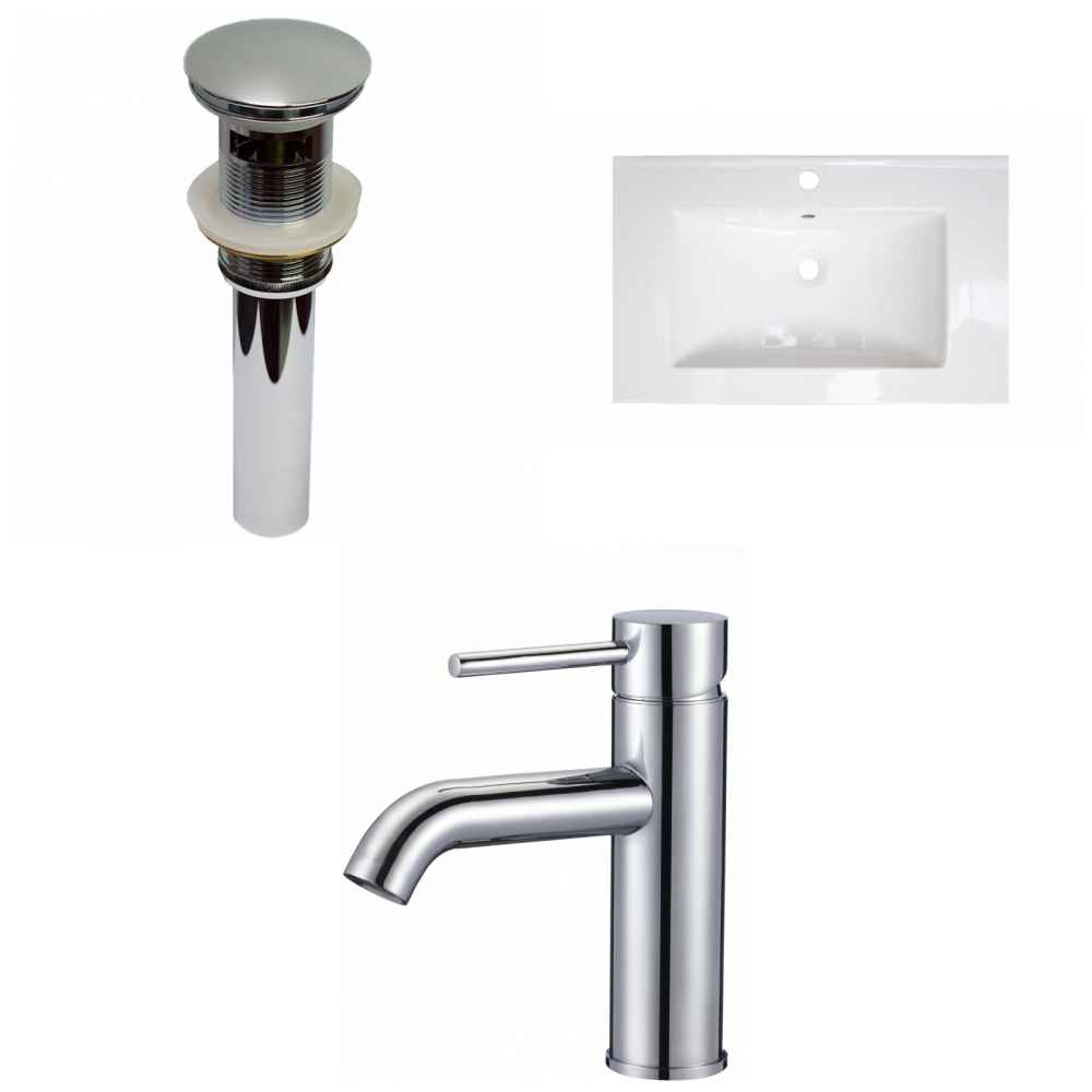 24-in. W 1 Hole Ceramic Top Set In White Color - Overflow Drain Incl.