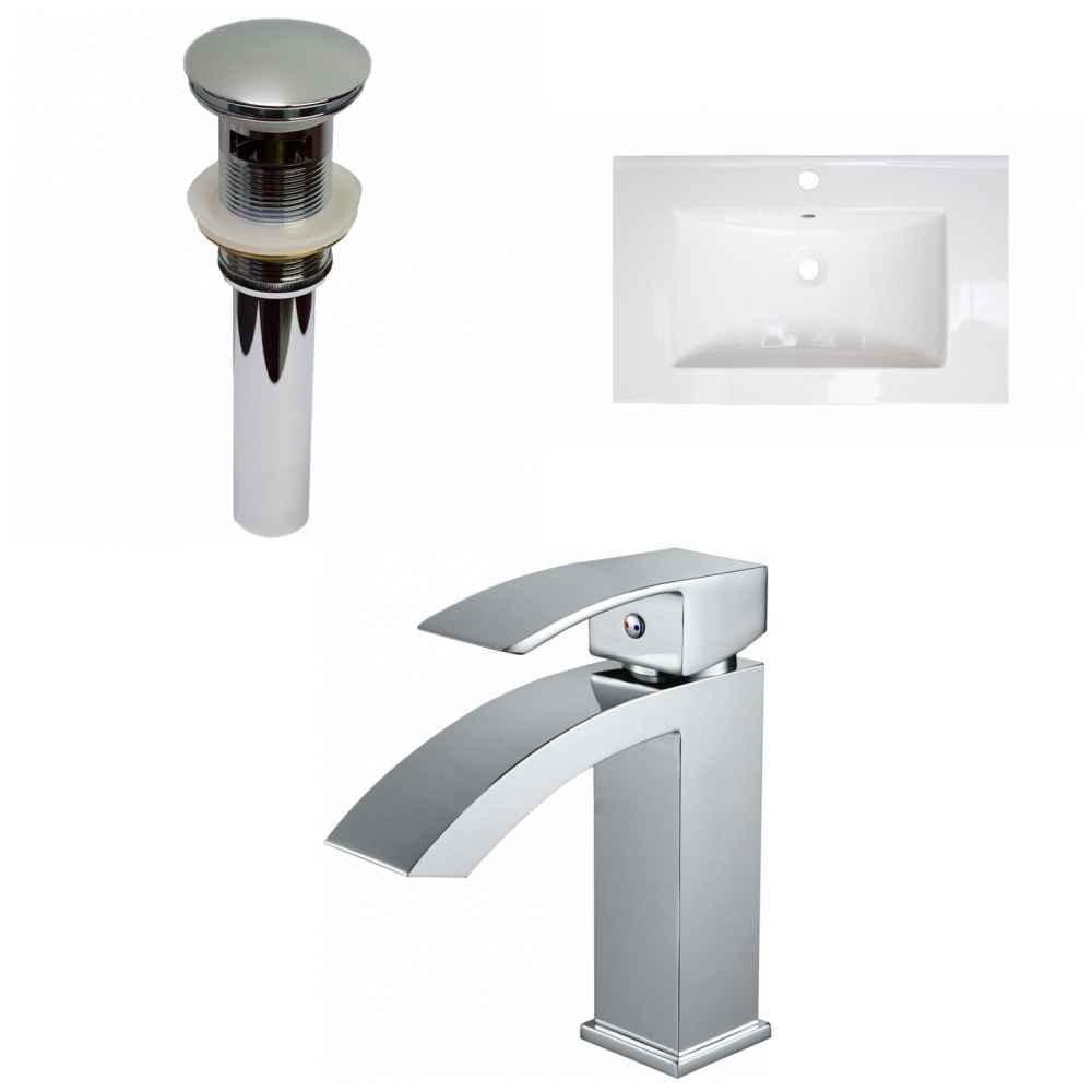 24-in. W 1 Hole Ceramic Top Set In White Color - Overflow Drain Incl.