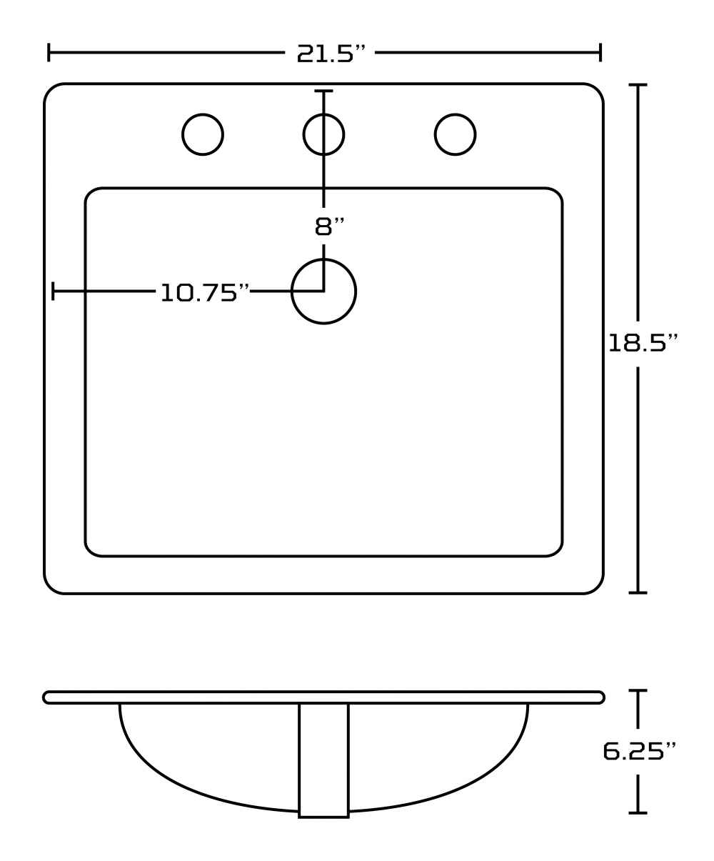 21.5-in. W 3H8-in. Ceramic Top Set In White Color - Overflow Drain Incl.