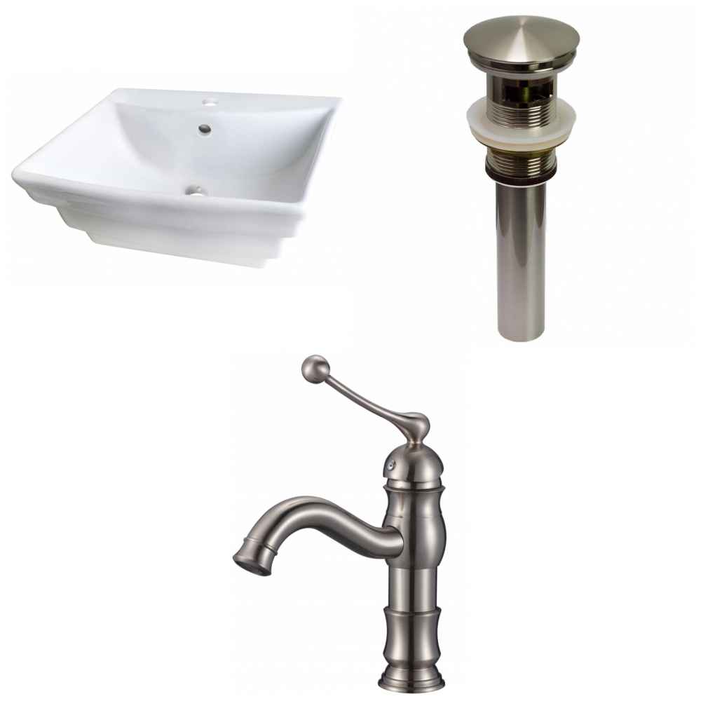 19.75-in. x 17-in. Rectangle Bathroom Vessel Sink Set White Enamel Glaze