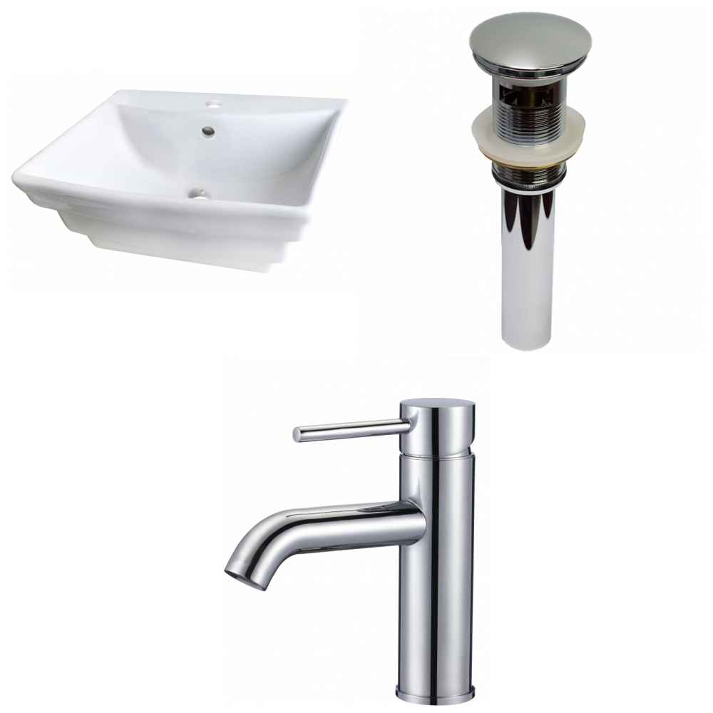 19.75-in. x 17-in. Rectangle Bathroom Vessel Sink Set White Enamel Glaze