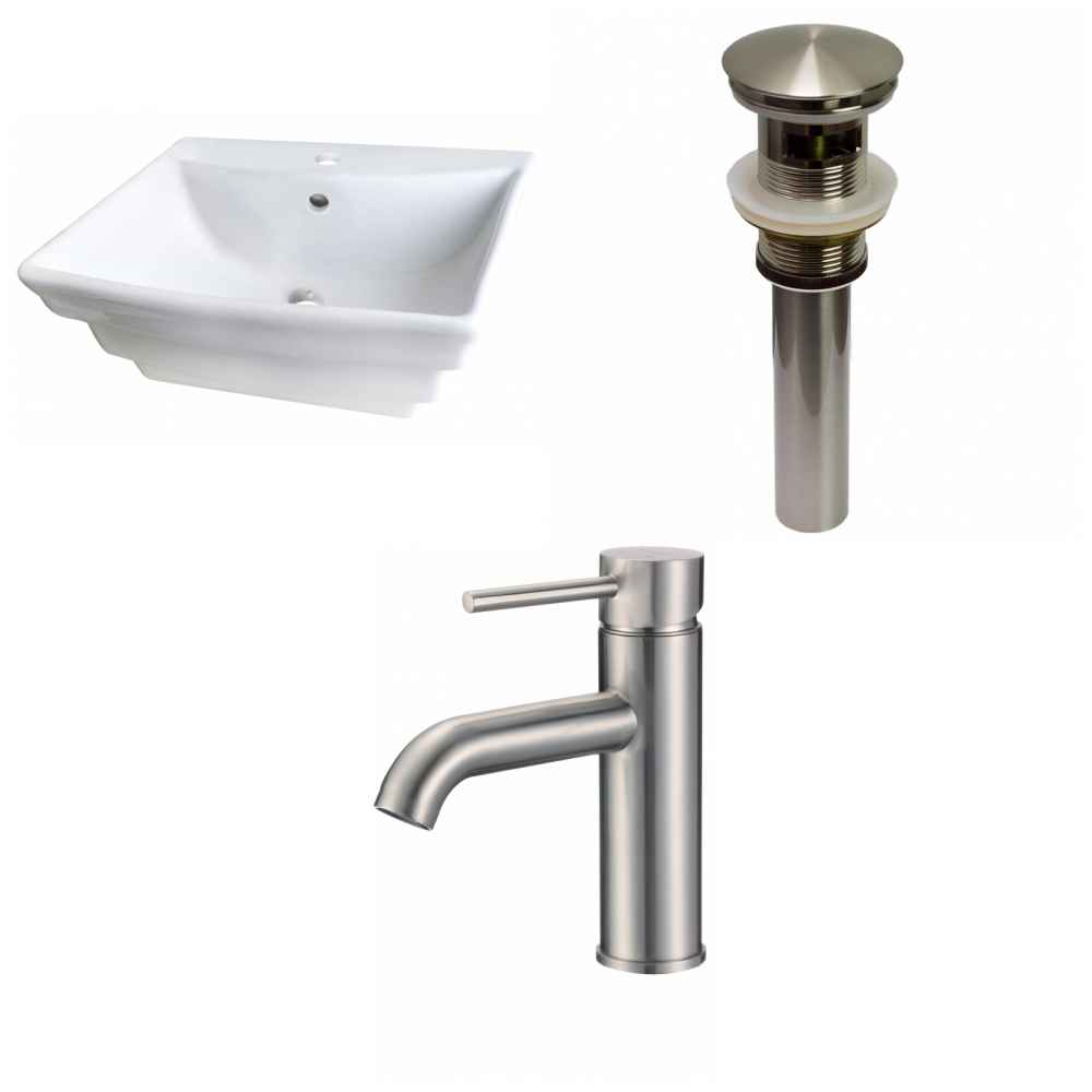 19.75-in. x 17-in. Rectangle Bathroom Vessel Sink Set White Enamel Glaze