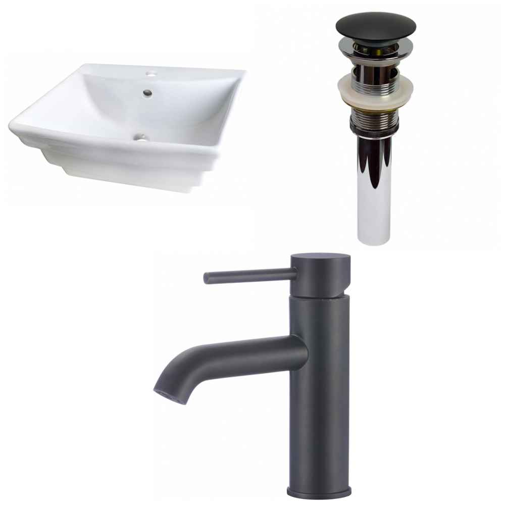 19.75-in. x 17-in. Rectangle Bathroom Vessel Sink Set White Enamel Glaze