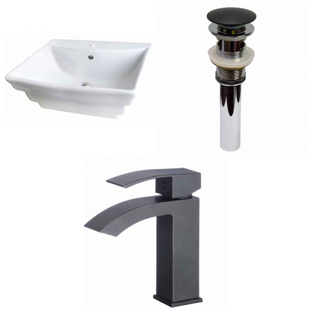 19.75-in. x 17-in. Rectangle Bathroom Vessel Sink Set White Enamel Glaze