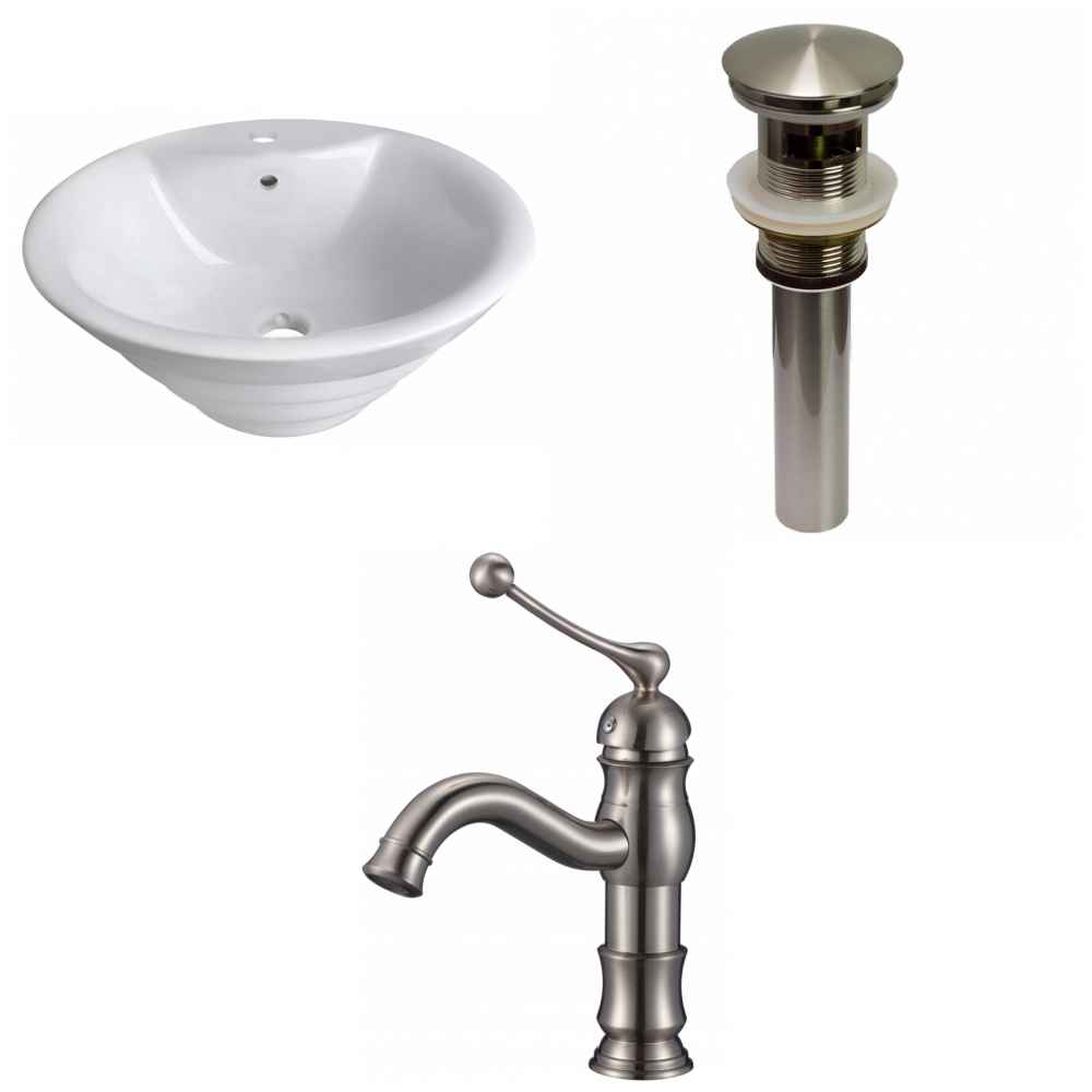 19.25-in. x 19.25-in. Round Bathroom Vessel Sink Set White Enamel Glaze