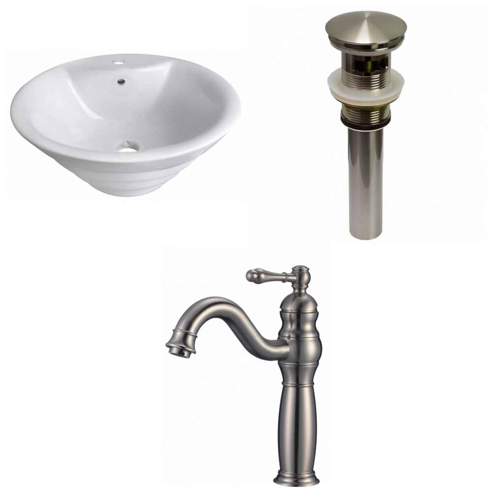 19.25-in. x 19.25-in. Round Bathroom Vessel Sink Set White Enamel Glaze