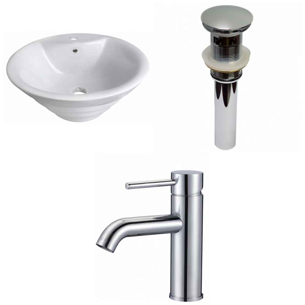 19.25-in. x 19.25-in. Round Bathroom Vessel Sink Set White Enamel Glaze