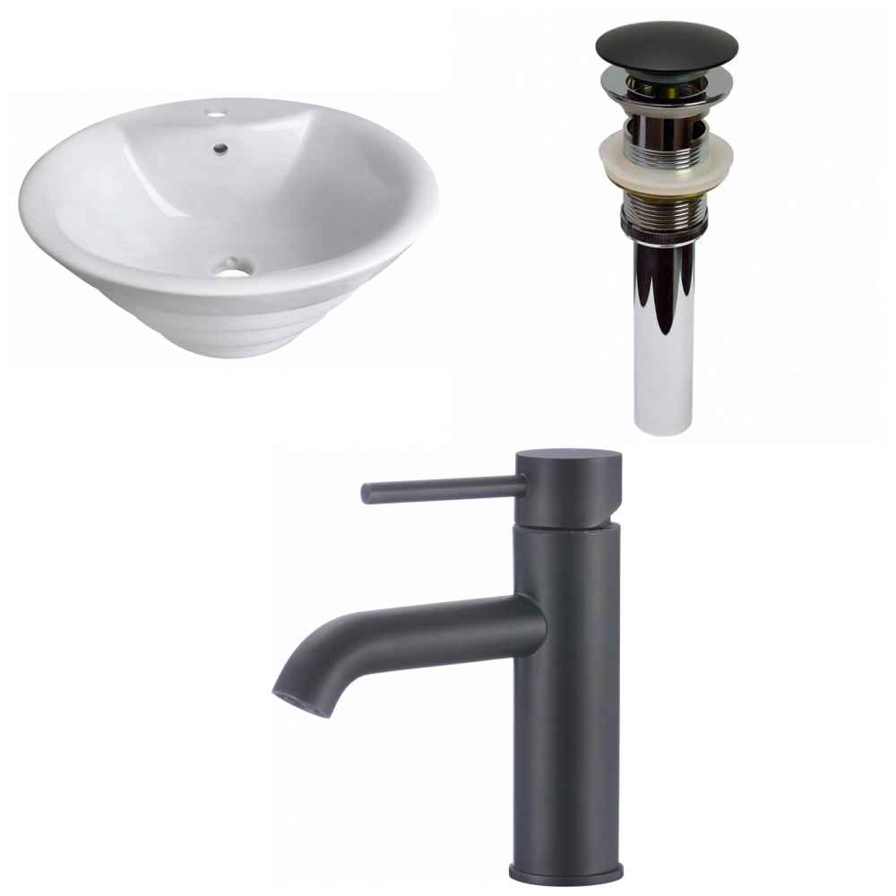 19.25-in. x 19.25-in. Round Bathroom Vessel Sink Set White Enamel Glaze