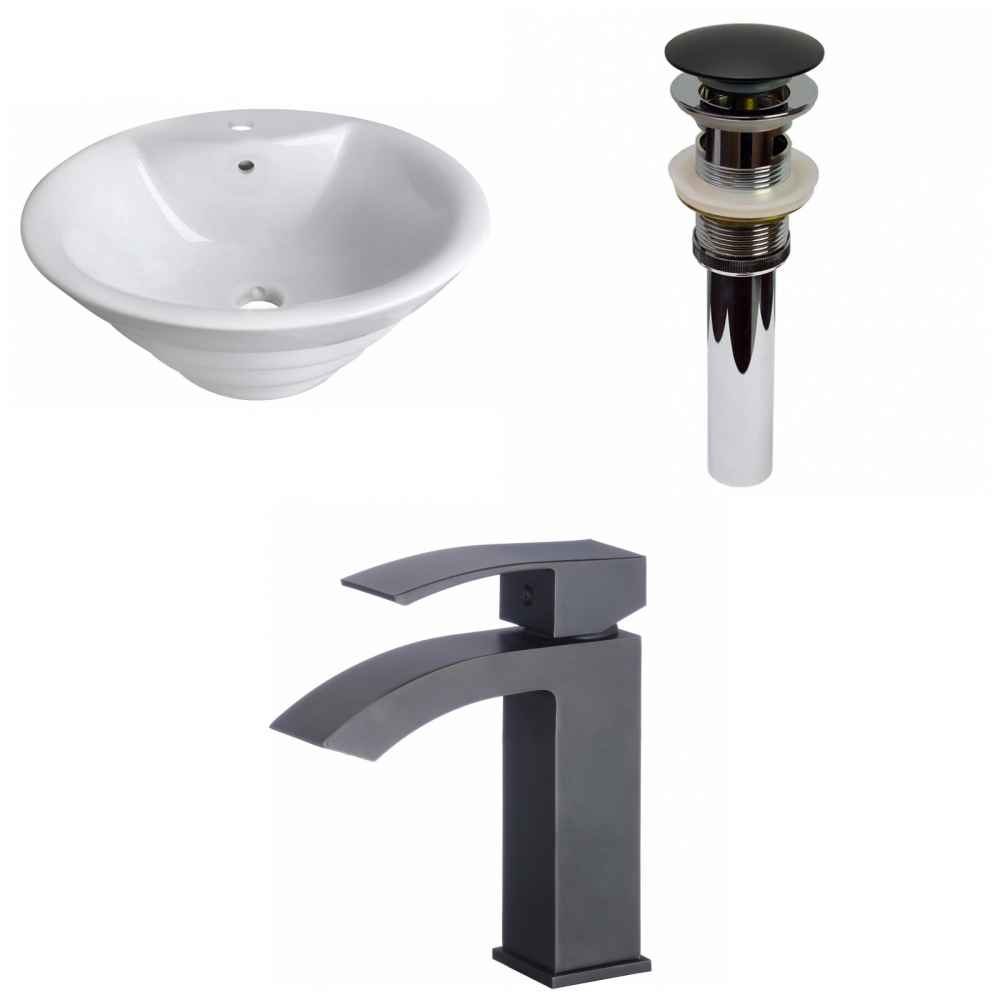 19.25-in. x 19.25-in. Round Bathroom Vessel Sink Set White Enamel Glaze