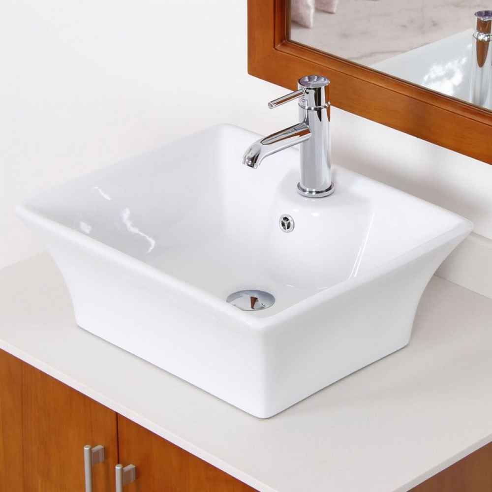 19.5-in. x 16.25-in. Rectangle Bathroom Vessel Sink Set White Enamel Glaze