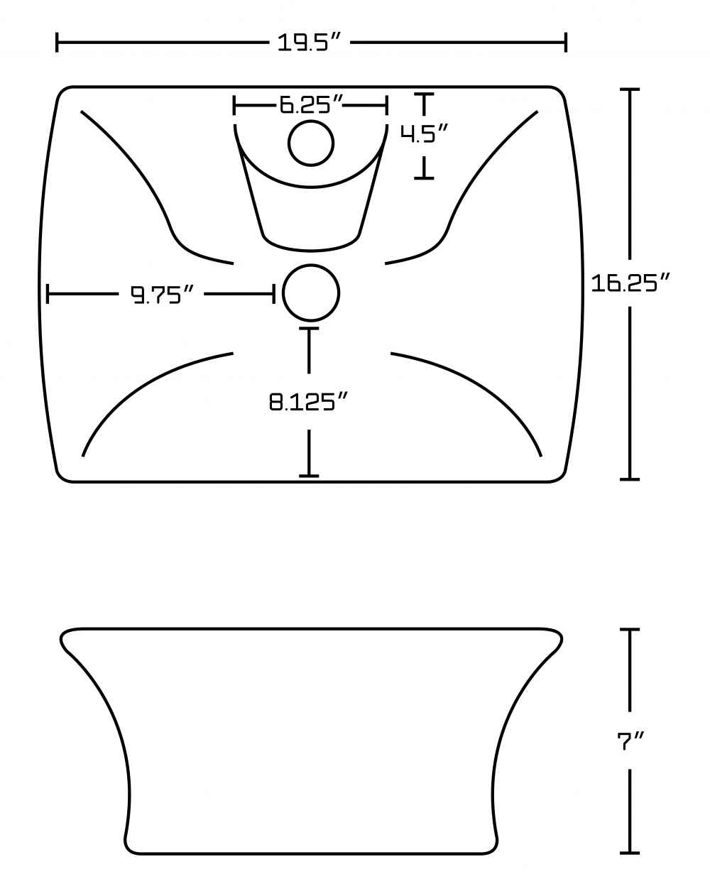 19.5-in. x 16.25-in. Rectangle Bathroom Vessel Sink Set White Enamel Glaze